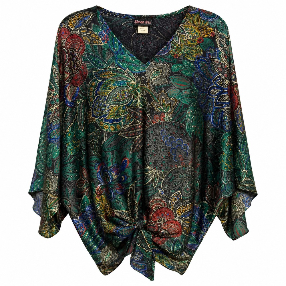 VTG Simon Sez Boho Paisley Tunic Top Women 15/16 XL Festival Cottagecore Artsy